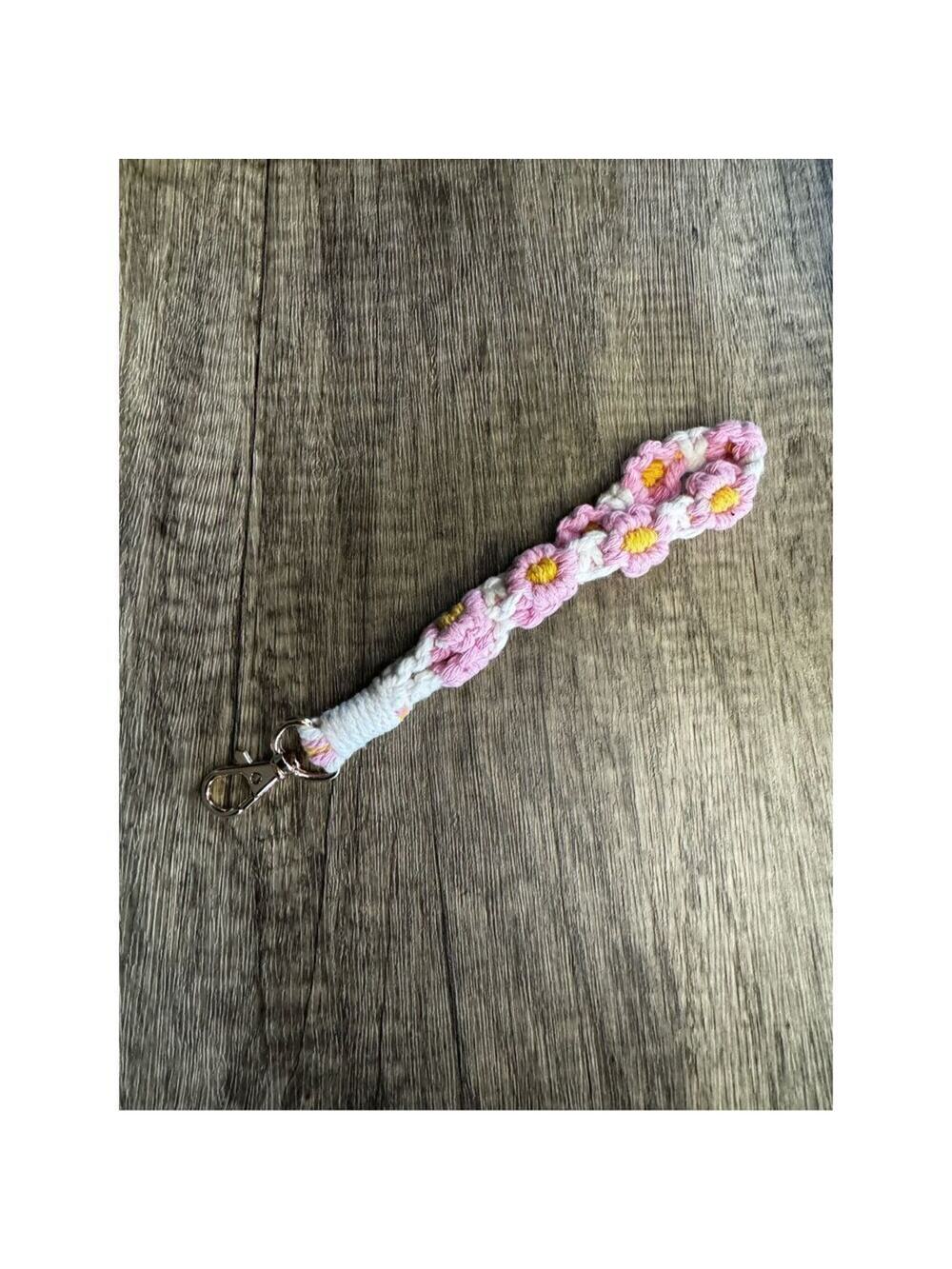 Pink Wristlet Purse Strap Macrame Pink Bag Charm Keychain Accessory NEW
